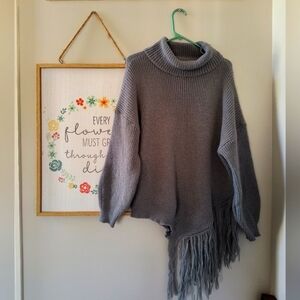 Asymmetrical thick women's gray sweater dress Fringe 1X thick warm clothes